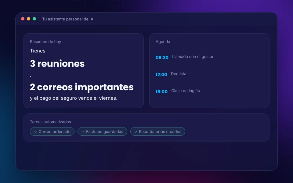 Asistente personal de IA organizando agenda y tareas