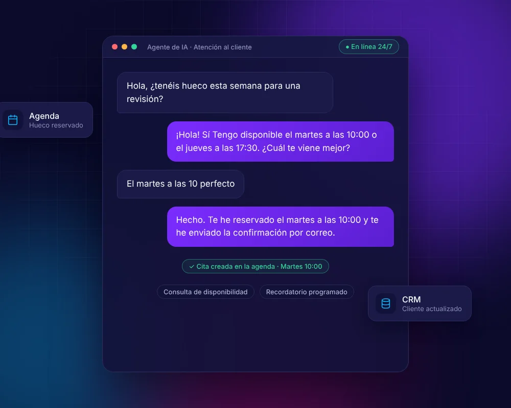 Agente de IA atendiendo a clientes por chat